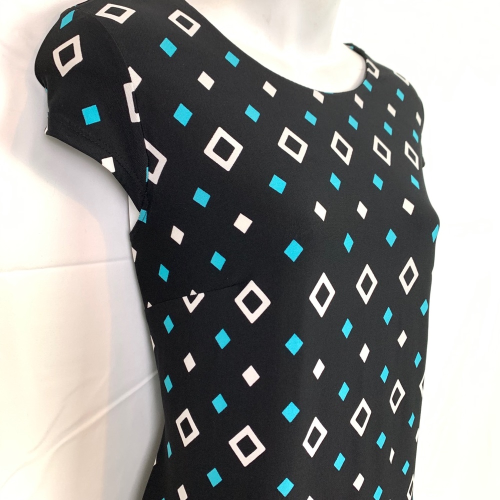 LIZ CLAIBORNE Black Teal Stretch Knit Dress sz M